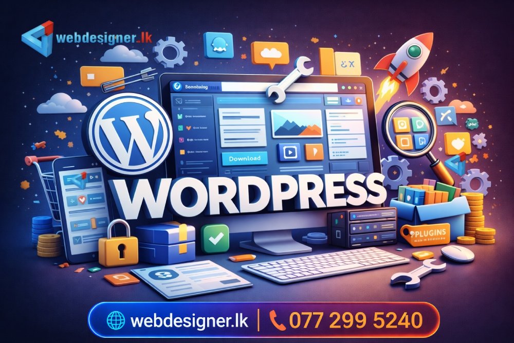 WordPress web design services in Sri Lanka by WebDesigner.lk. It is suitable for pages related to WordPress website design, custom WordPress development